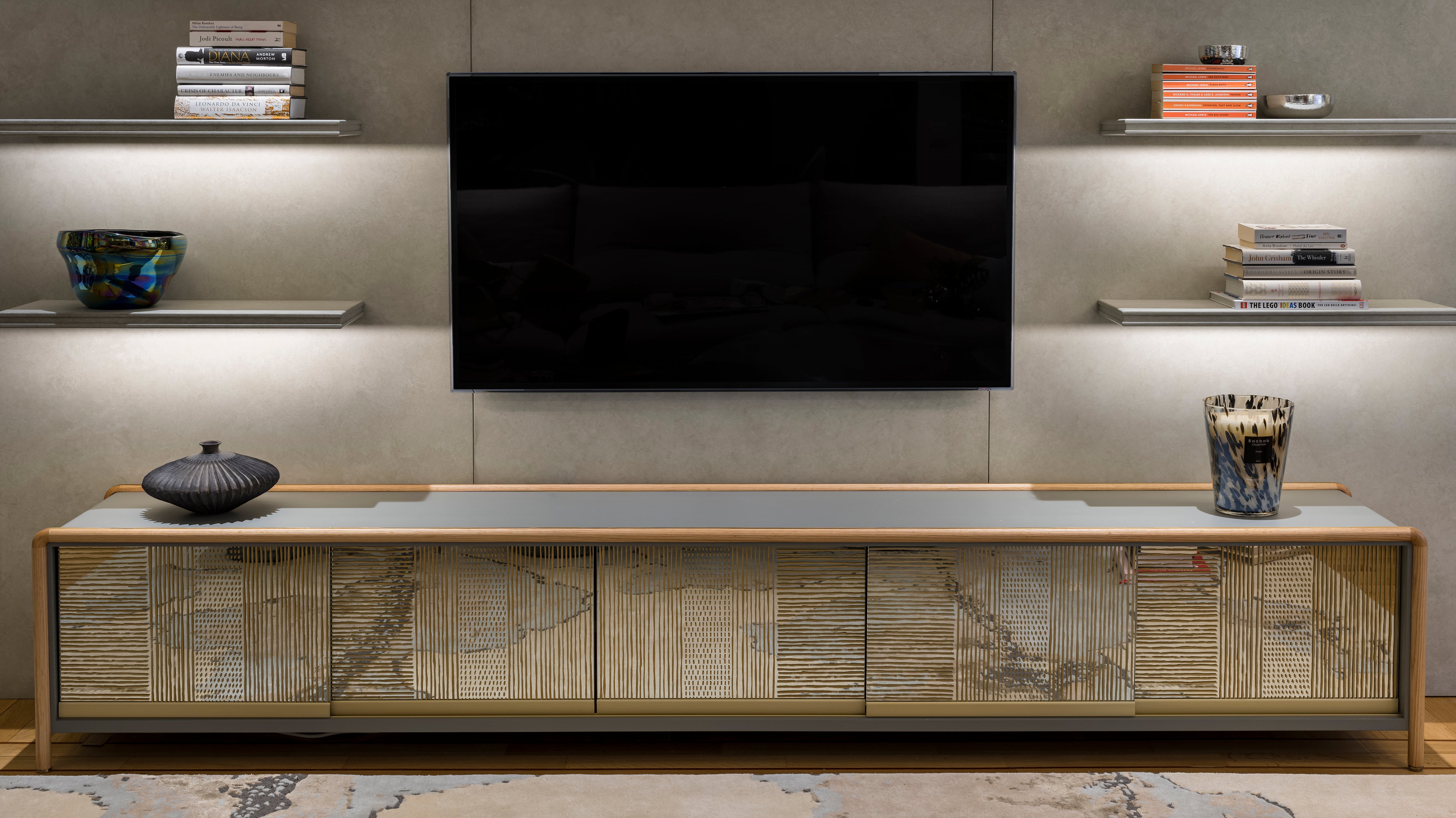 Tv wall unit with sliding deals doors